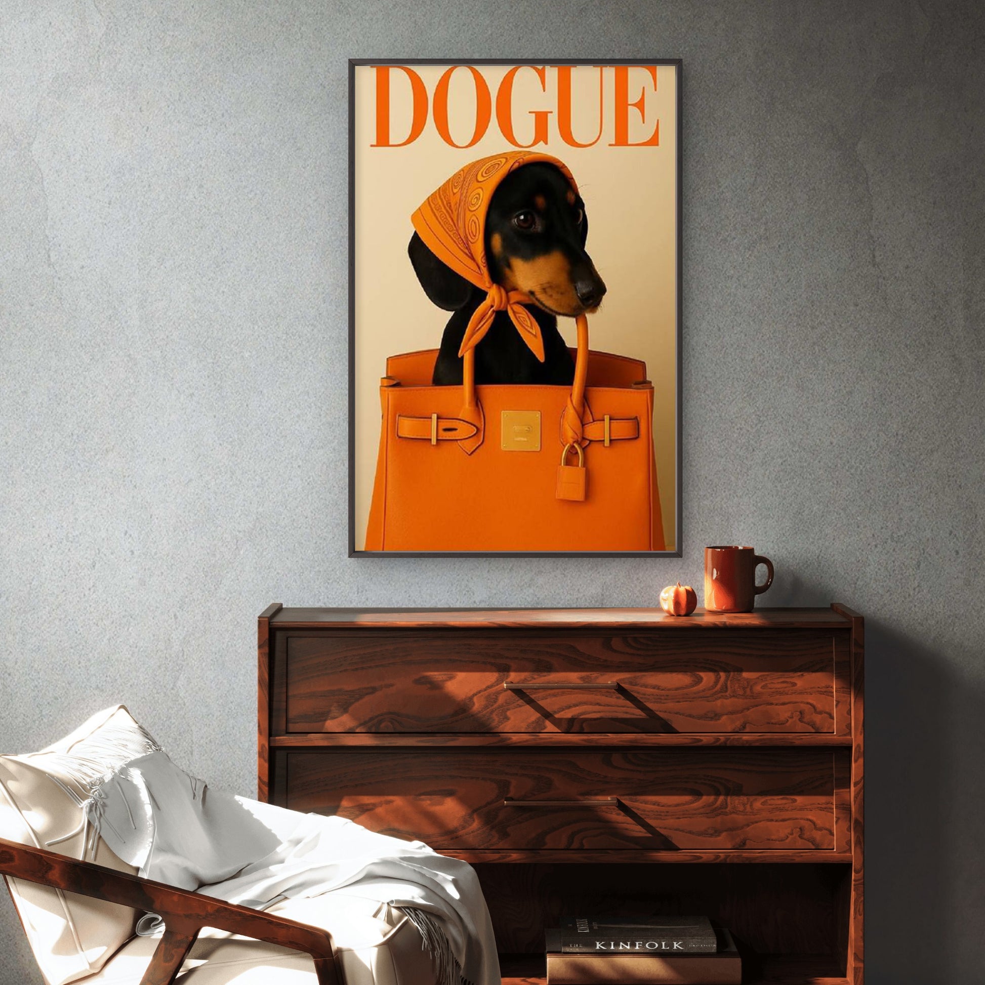 DOGUE Dapper Dog with Orange Handbag Fashion Home Decor Premium Quality Poster Print Choose Your Sizes - Bella Home Decor