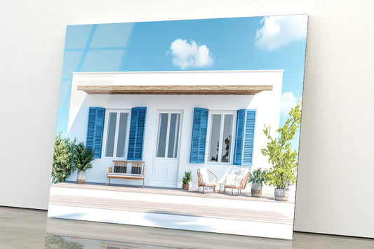 A White House with Blue Shutters Acrylic Glass Print Tempered Glass Wall Art 100% Made in Australia Ready to Hang - Bella Home Decor