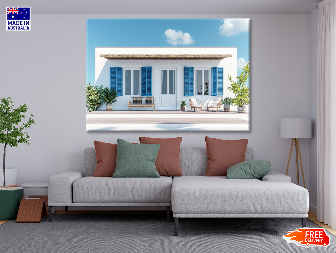 A White House with Blue Shutters Print 100% Australian Made - Bella Home Decor