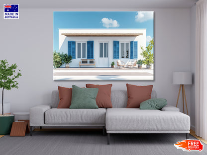 A White House with Blue Shutters Print 100% Australian Made - Bella Home Decor