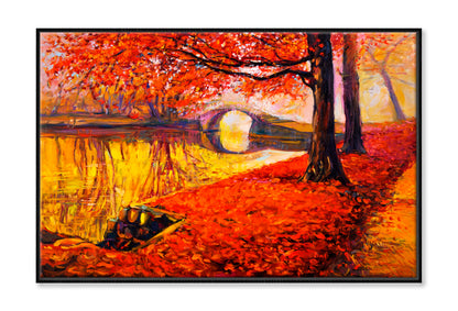 Red Autumn Oil Painting Wall Art Limited Edition High Quality Print Canvas Box Framed Black