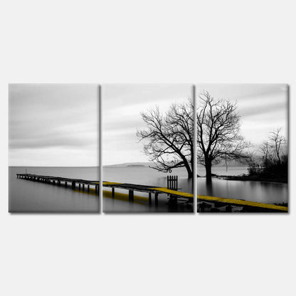 3 Set of Yellow Wooden Pier Lake High Quality Print 100% Australian Made Wall Canvas Ready to Hang