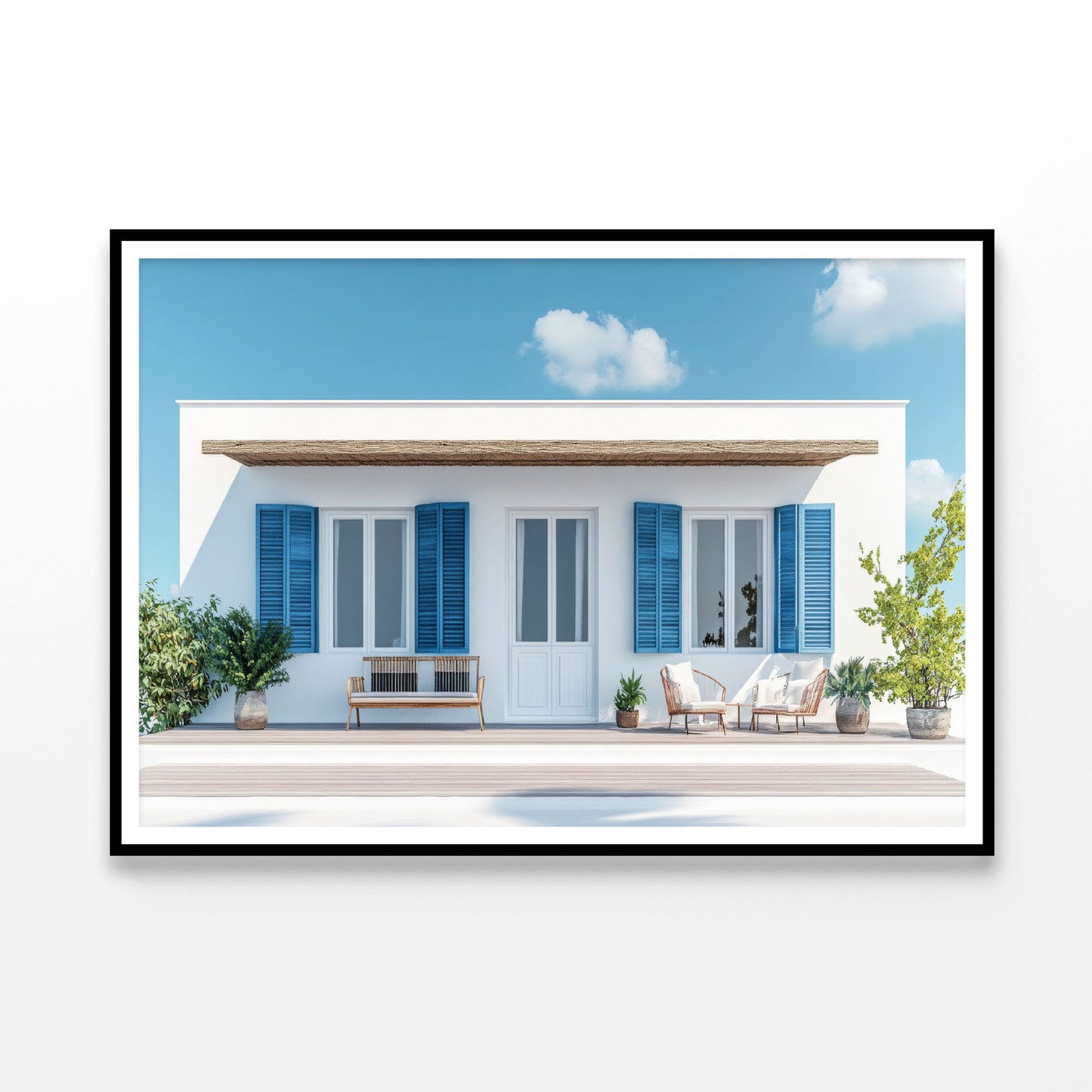 A White House with Blue Shutters Home Decor Premium Quality Poster Print Choose Your Sizes