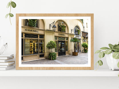 Tree Plants near Fashion Store Madeleine Glass Framed Wall Art, Ready to Hang Quality Print With White Border Oak