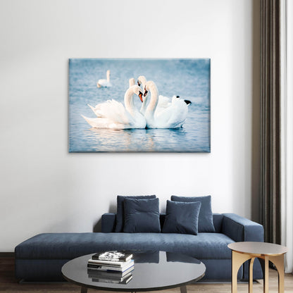 Soft Blue and White Mute Swans Forming a Heart Shape Wall Art Decor 100% Australian Made