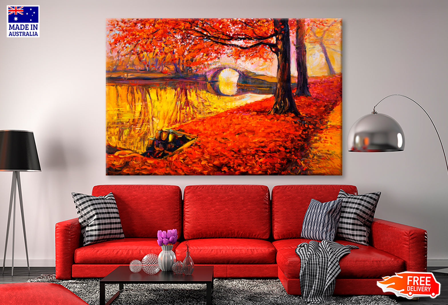 Red Autumn Oil Painting Wall Art Limited Edition High Quality Print