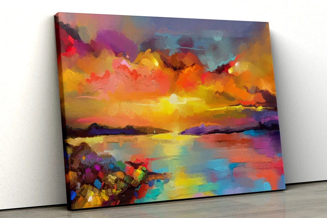 Multicolored abstract seascape sunset oil painting UV Direct Aluminum Print Australian Made Quality