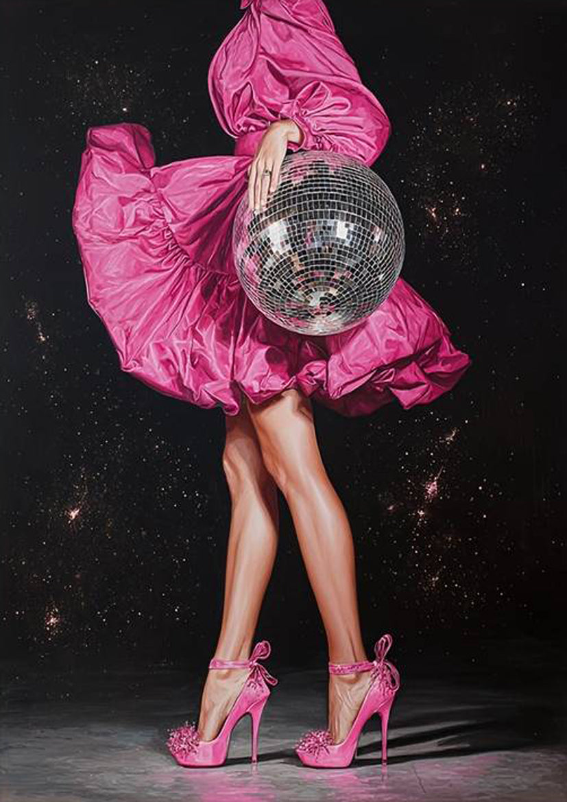 Disco Ball Woman Pink Heels & Glam Dress Dance Fashion Home Decor Premium Quality Poster Print Choose Your Sizes - Bella Home Decor