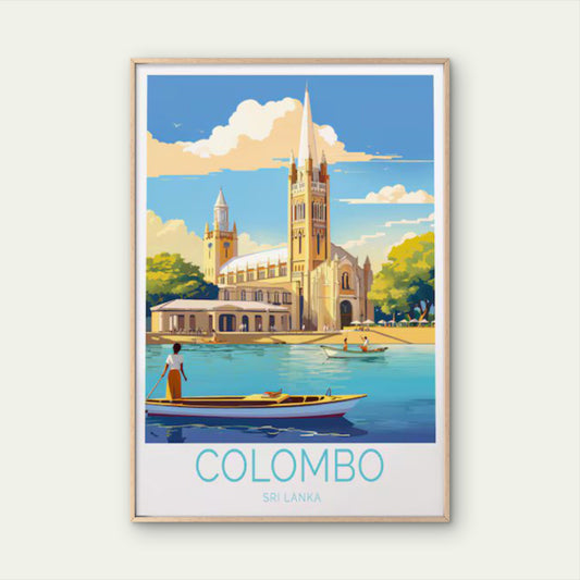Colombo Sri Lanka, Church in Sea Shore Travel Poster Print Wall Art