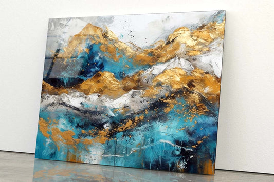 Gold Painting Mountains Acrylic Glass Print Tempered Glass Wall Art 100% Made in Australia Ready to Hang