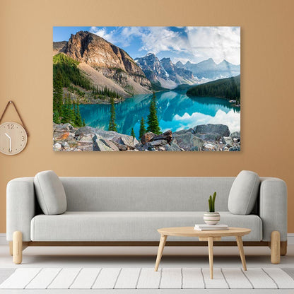 Turquoise Moraine Lake in The Canadian Rockies  Acrylic Glass Print Tempered Glass Wall Art 100% Made in Australia Ready to Hang