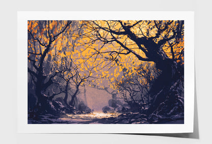 Night Scene Of Autumn Forest Oil Painting Wall Art Limited Edition High Quality Print Unframed Roll Canvas None