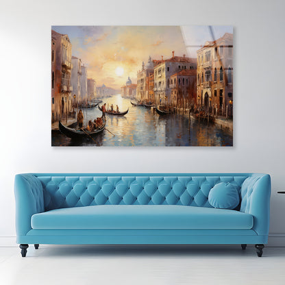 View of a Canal with Boats and Buildings Acrylic Glass Print Tempered Glass Wall Art 100% Made in Australia Ready to Hang