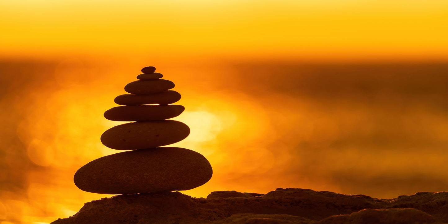 Pebble Pyramid Silhouette Beach Abstract Warm Sunset Wall Art Canvas Office Home Room Framed 120x60cm