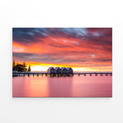 Busselton Jetty Western Australia Fiery Sunset Wall Art Decor 100% Australian Made