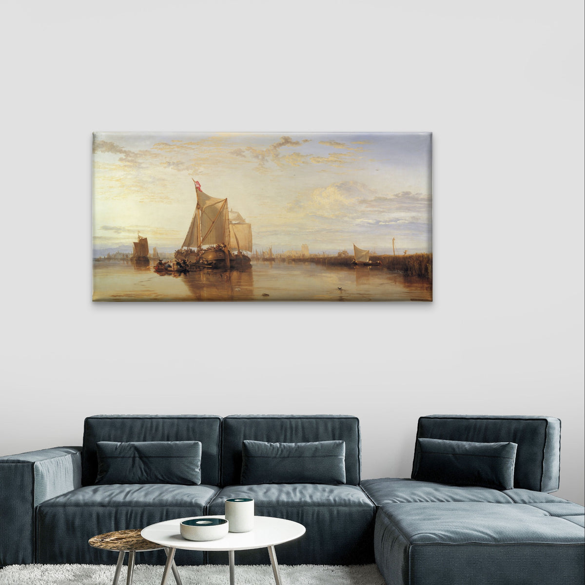 Classic Tall Sailboat Harbor Maritime Painting Wall Art Canvas Office Home Framed 120x60cm