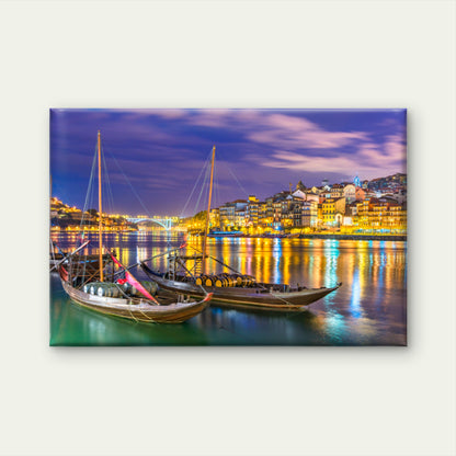 Historic Wooden Wine Boats Along Douro River In Portugal  Wall Art Decor 100% Australian Made