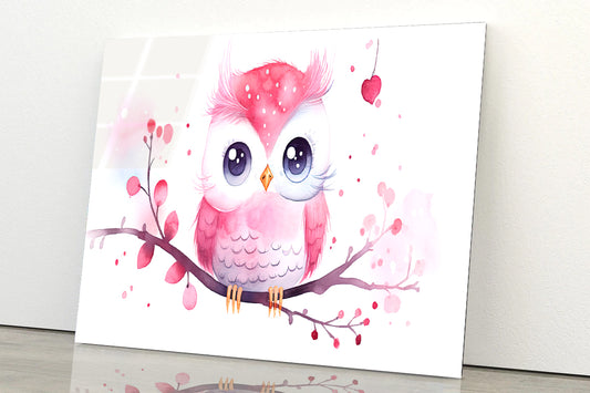 Happy Baby Owl Watercolor Style Acrylic Glass Print Tempered Glass Wall Art 100% Made in Australia Ready to Hang
