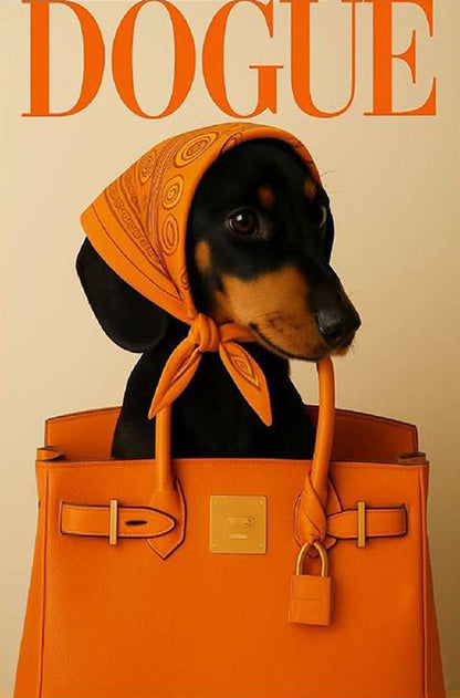 DOGUE Dapper Dog with Orange Handbag Fashion Home Decor Premium Quality Poster Print Choose Your Sizes - Bella Home Decor