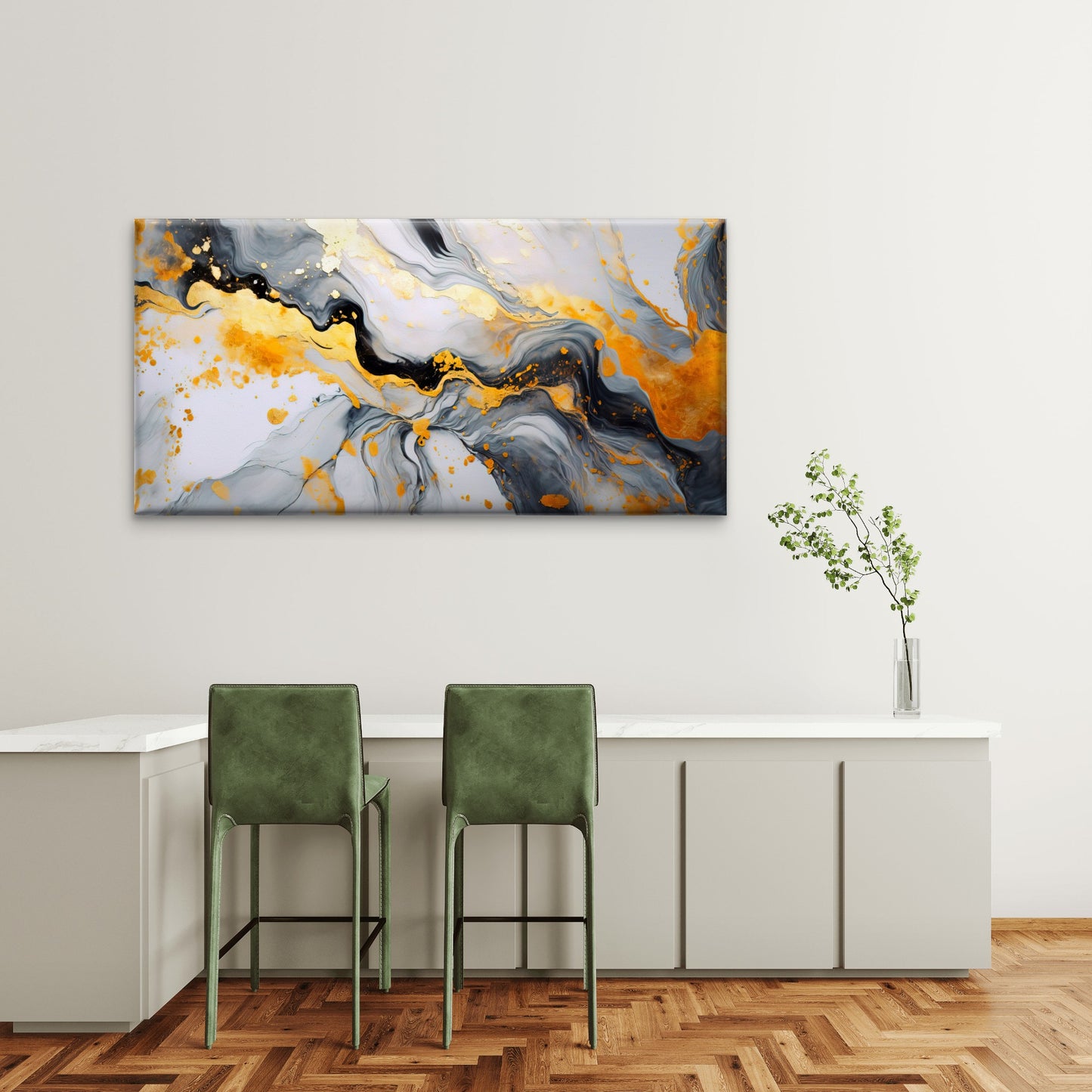 Gold White Marble Texture Wall Art Canvas Office Home Room Framed 120x60cm - Bella Home Decor