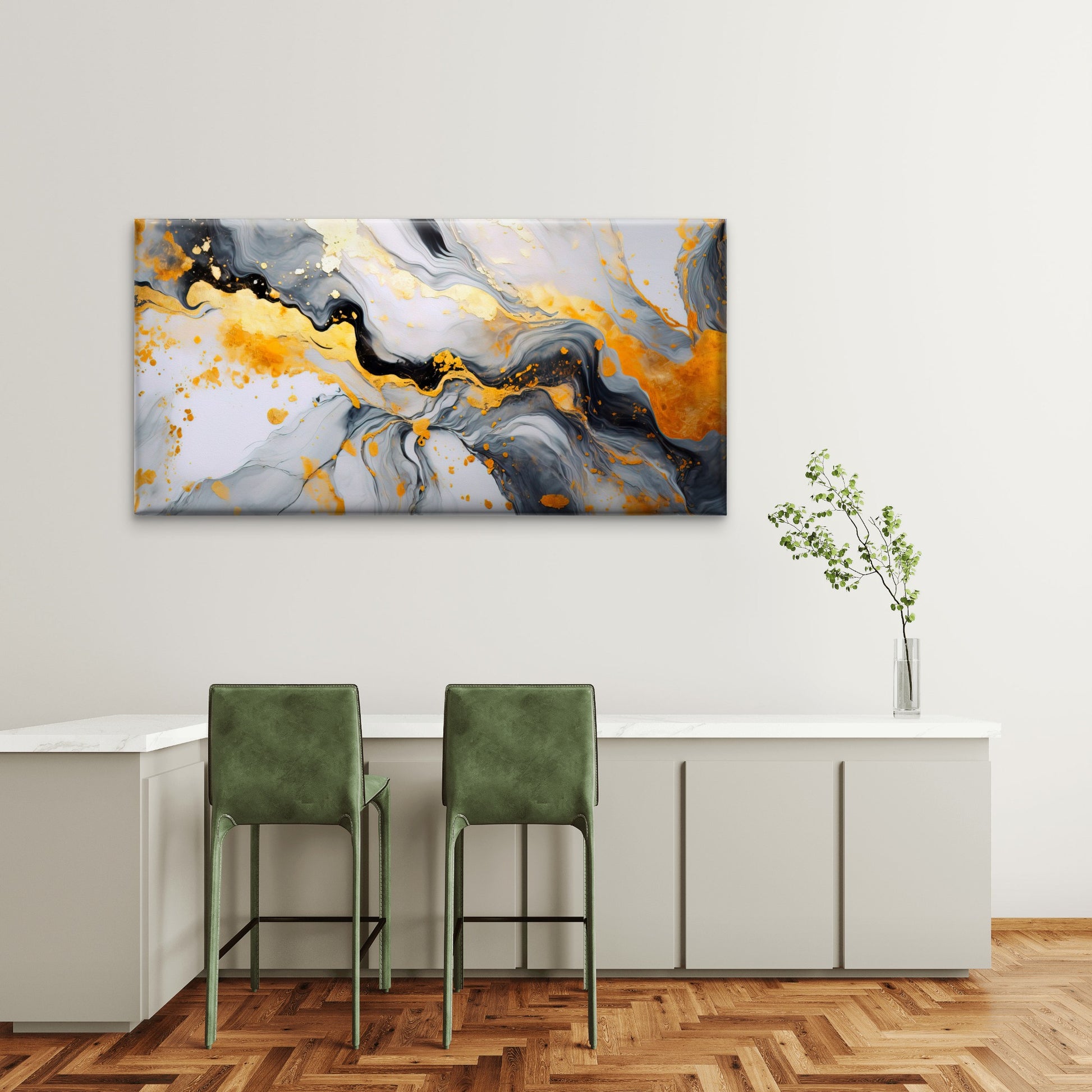 Gold White Marble Texture Wall Art Canvas Office Home Room Framed 120x60cm - Bella Home Decor