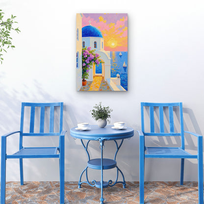 Santorini Church Sea Sailboats 40x60cm Metal Print Ready to Hang