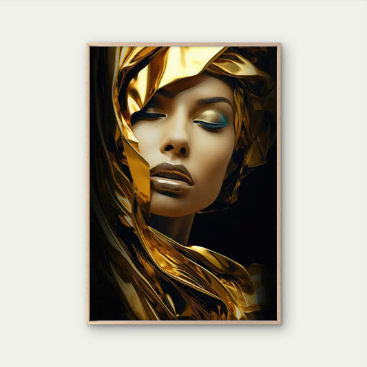 Modern Golden and Black Swirl Woman Face Fashion Home Decor Premium Quality Poster Print Choose Your Sizes
