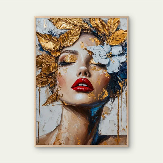 Vintage Modern Woman with Golden Leaf Headpiece and Floral Fashion Home Decor Premium Quality Poster Print Choose Your Sizes