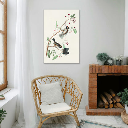 Songbirds on Red Berry Branch 60x90cm Metal Print Ready to Hang - Bella Home Decor