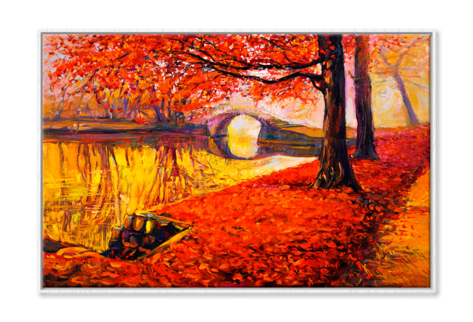 Red Autumn Oil Painting Wall Art Limited Edition High Quality Print Canvas Box Framed White