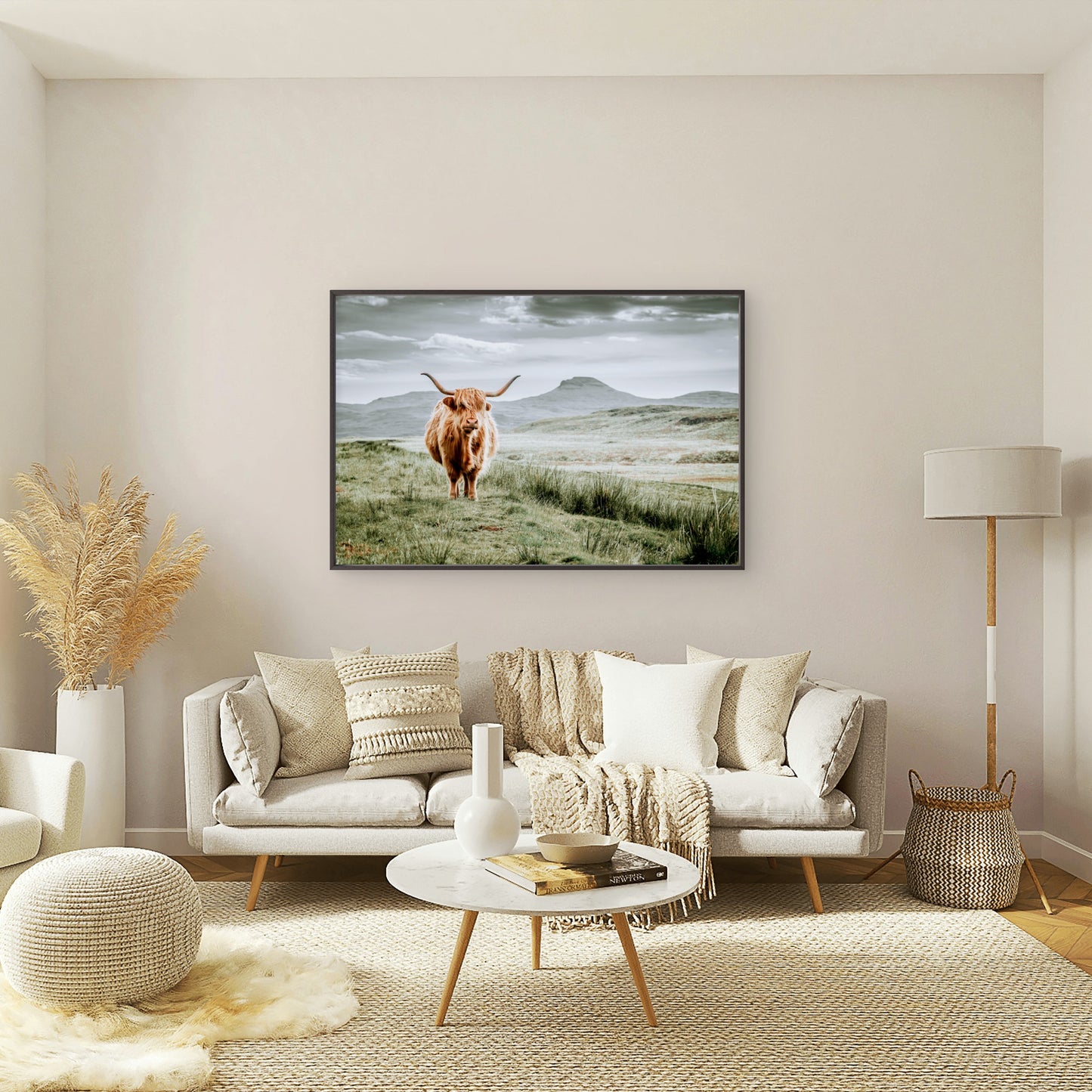 Moody Scottish Hairy Highland Cow Neutral Rustic Accent Wall Art Decor 100% Australian Made