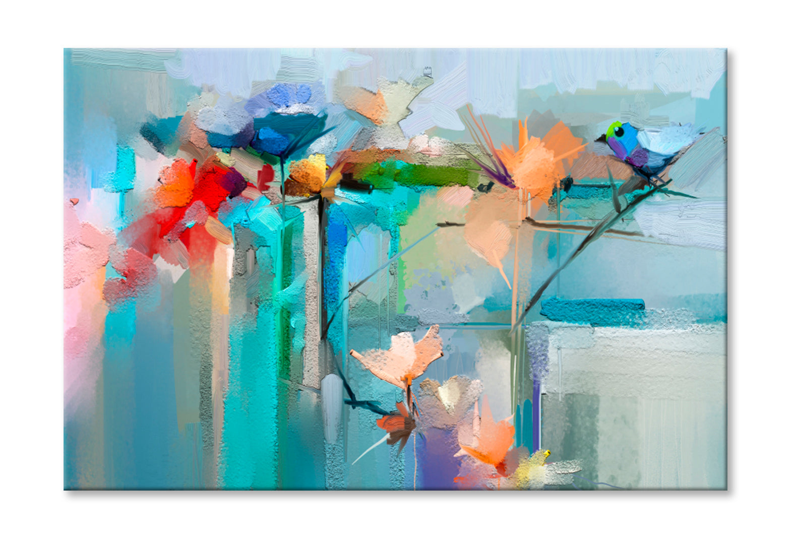 Bird & Spring Flower Oil Painting Wall Art Limited Edition High Quality Print Stretched Canvas None