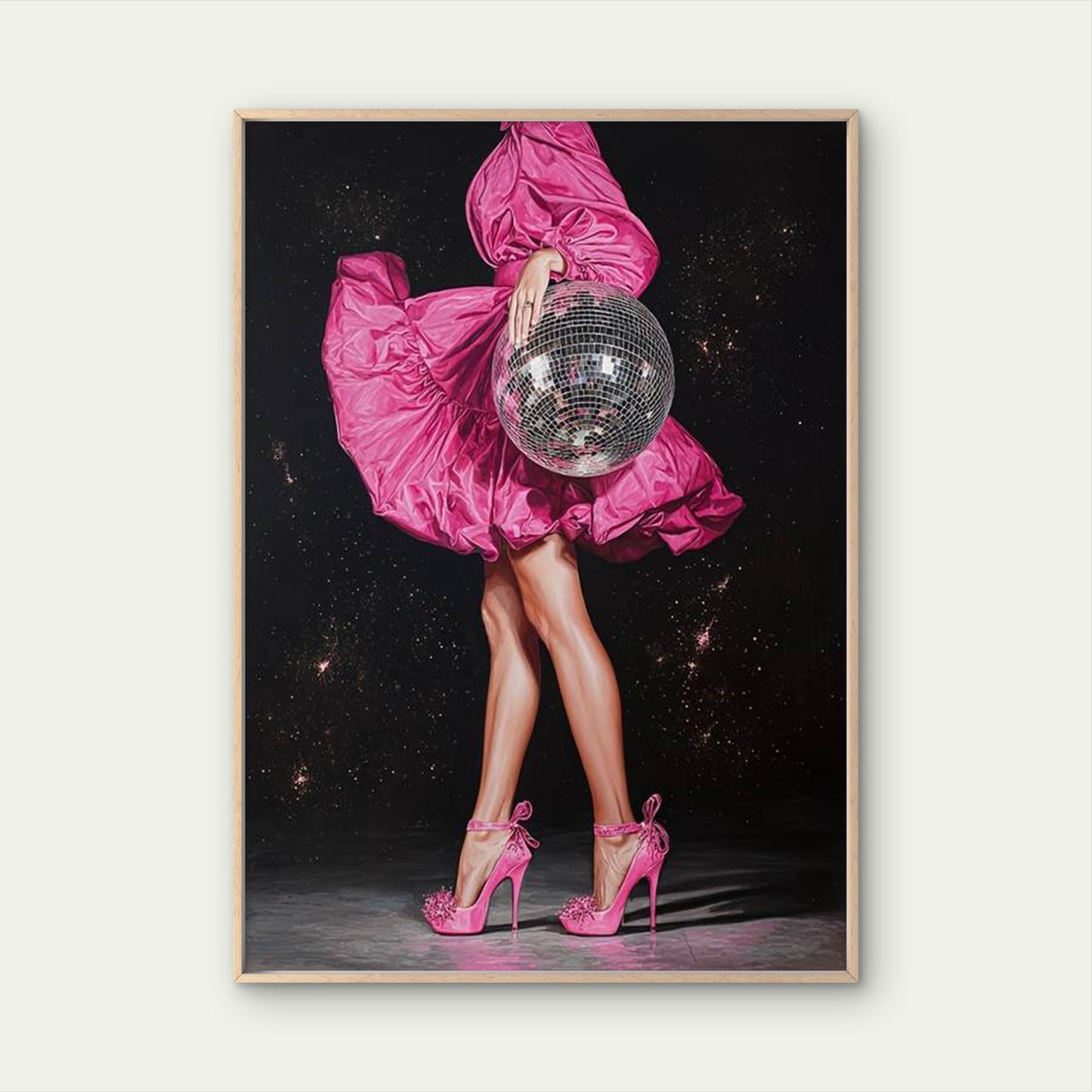 Disco Ball Woman Pink Heels & Glam Dress Dance Fashion Home Decor Premium Quality Poster Print Choose Your Sizes - Bella Home Decor