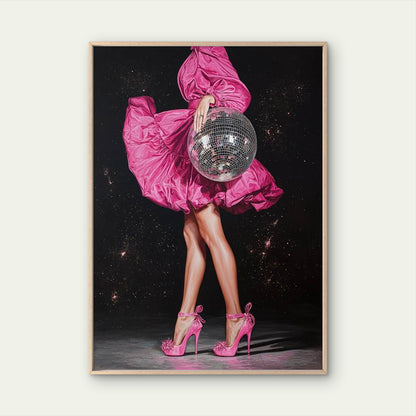 Disco Ball Woman Pink Heels & Glam Dress Dance Fashion Home Decor Premium Quality Poster Print Choose Your Sizes - Bella Home Decor