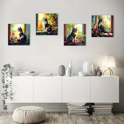4pcs occasion art decorations Cat oa  Wall Art Canvas Framed