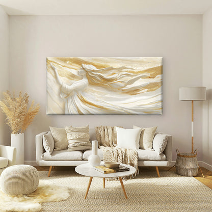 White Gold Angel Woman Relief Wall Art Canvas Office Home Room Framed 120x60cm