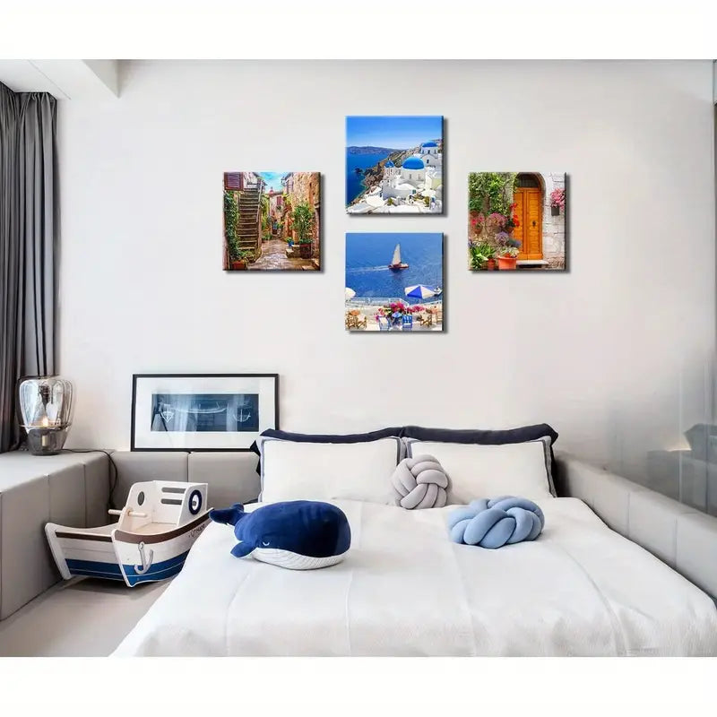 4pcs Country Style Paint Decor Wall Art Canvas Framed