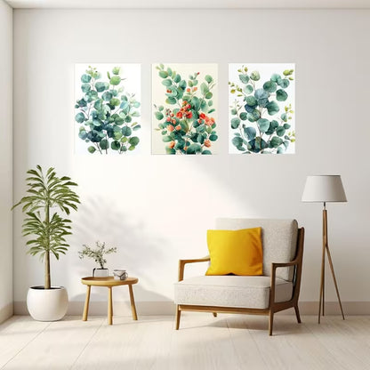 3pcs Set Green & Mint Eucalyptus Leaf Wall Art Set Canvas Framed 40x60cm - High Quality Print 100% Australian Made Wall Canvas Ready to Hang