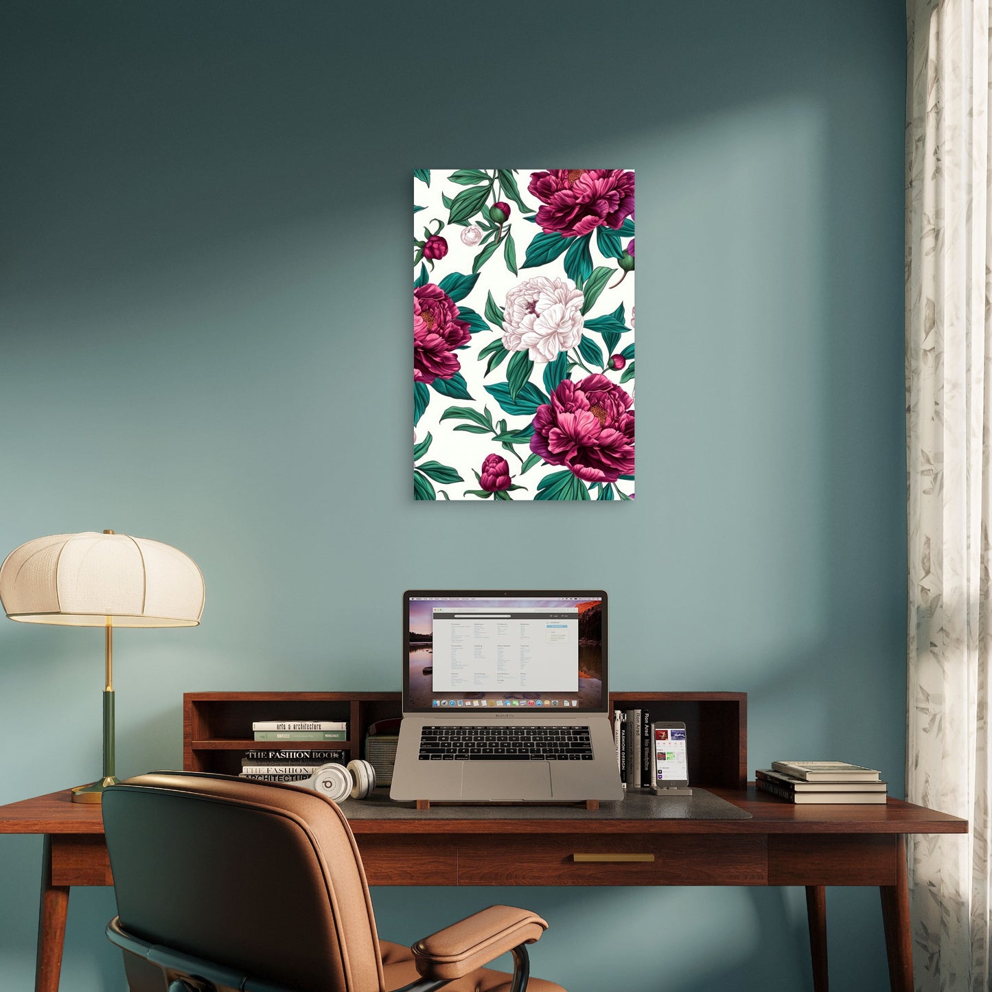Burgundy Pink Peony Floral Pattern 40x60cm Metal Print Ready to Hang