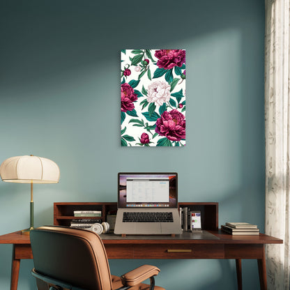 Burgundy Pink Peony Floral Pattern 40x60cm Metal Print Ready to Hang
