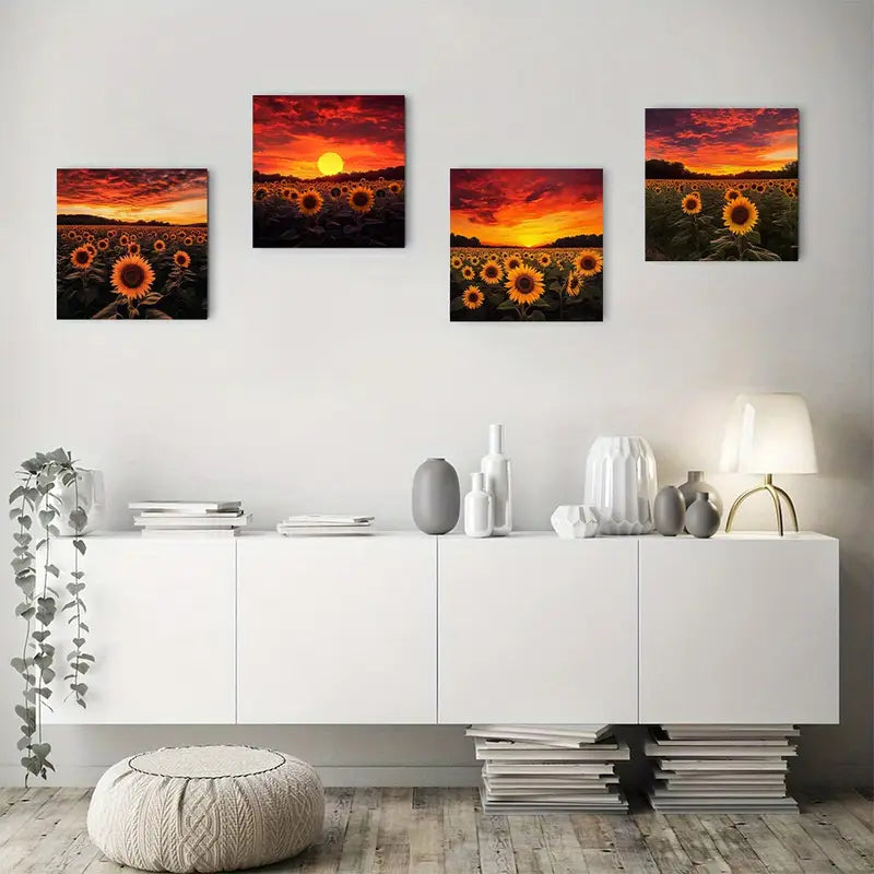 4pcs Sunflower Room Decor Wall Art Canvas Framed
