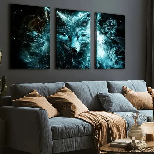 3pcs Ghost Fox Animal Abstract Art Scary Wall Art Set Canvas Unframed - High Quality Print 100% Australian Made Wall Canvas - Bella Home Decor