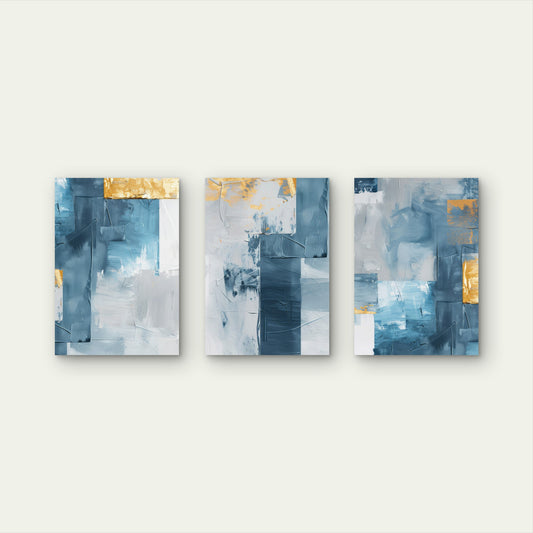 3pcs Teal Blue Gold Textured Abstract Modern Wall Art Set Canvas Framed 60x90cm - High Quality Print 100% Australian Made Wall Canvas Ready to Hang