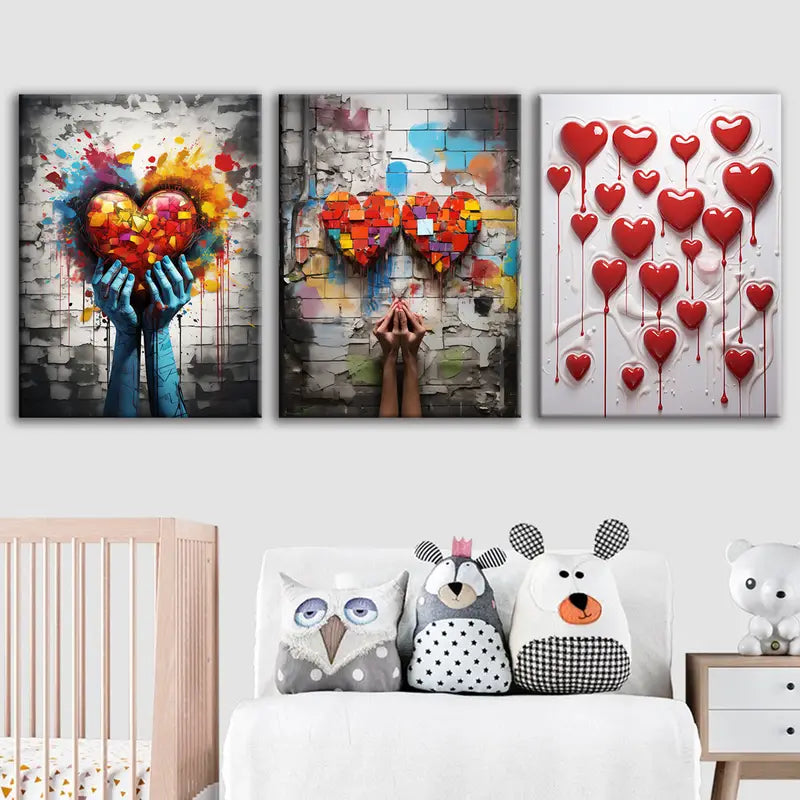 3pcs  Heart & Star Design Metal Print Ready to Hang Art - Bella Home Decor