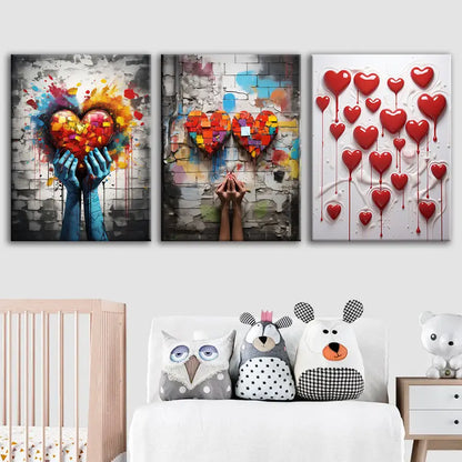 3pcs  Heart & Star Design Metal Print Ready to Hang Art - Bella Home Decor