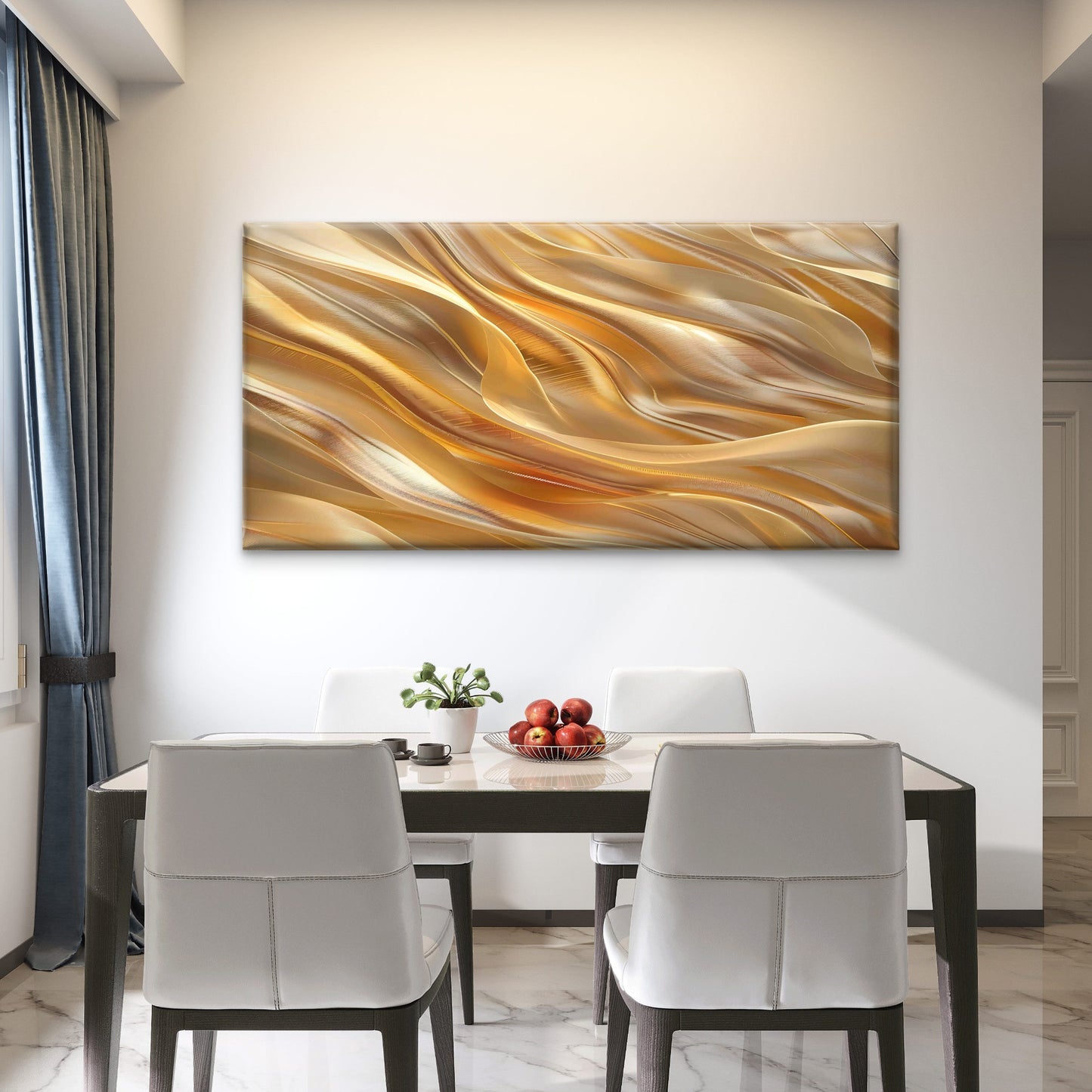 Sculpted Liquid Gold Wave Wall Art Canvas Office Home Room Framed 120x60cm