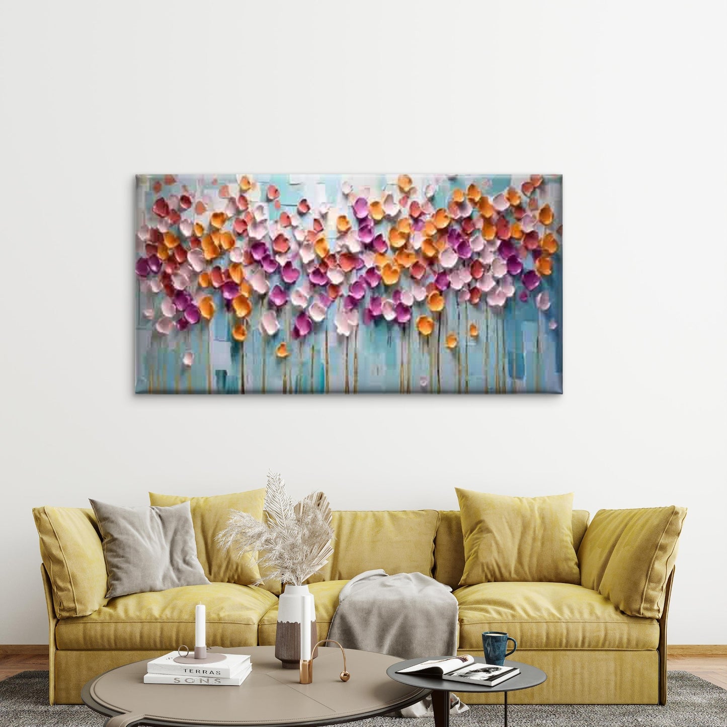 Colorful Petals & Abstract Back Wall Art Canvas Office Home Room Framed 120x60cm