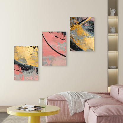 3pcs Abstract Rose Pink Gold Leaf Wall Art Set Canvas Framed 40x60cm - High Quality Print 100% Australian Made Wall Canvas Ready to Hang