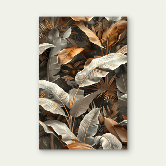 Modern Luxury Bronze Grey Tropical Leaves 40x60cm Metal Print Ready to Hang