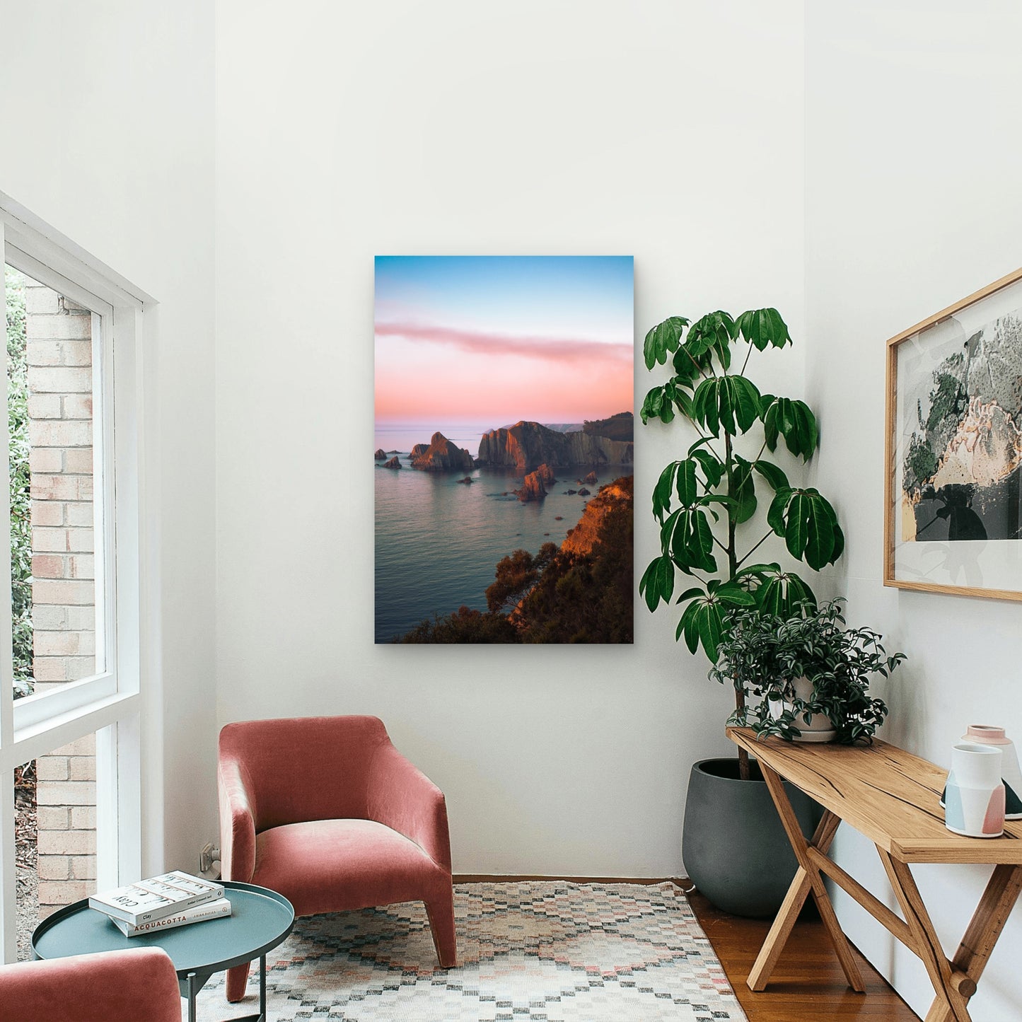 Sea Scenery With Cliffs Sunset 60x90cm Metal Print Ready to Hang